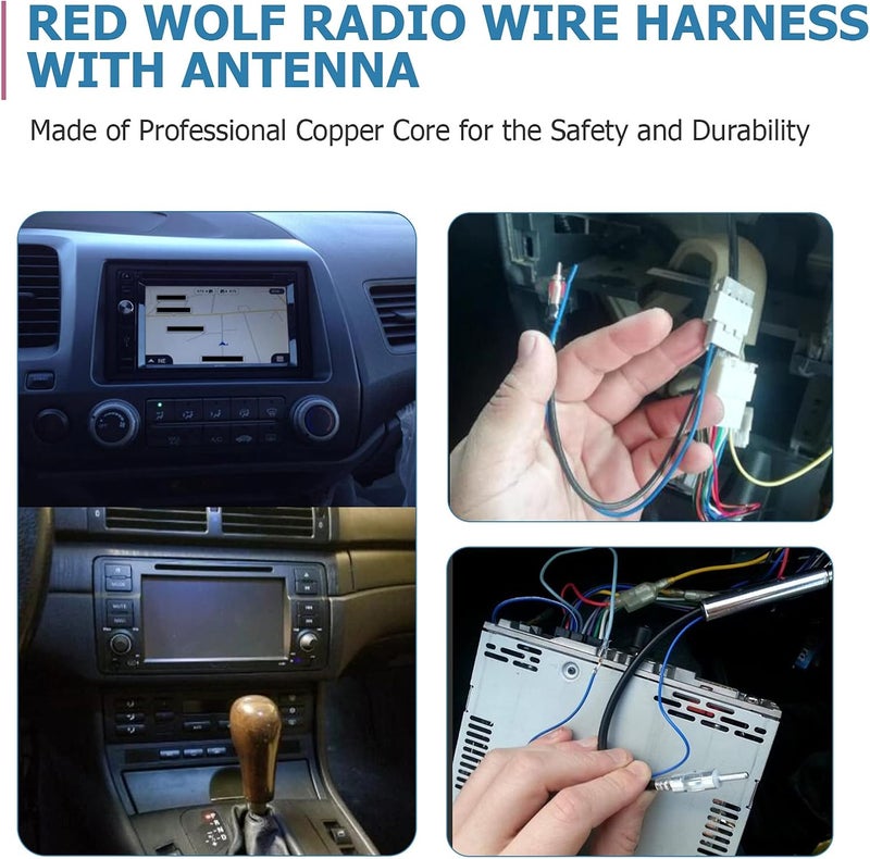 RED WOLF Vehicle Radio Stereo Wire Harness with Antenna Connector Adapter Fit Honda Fit 2007-2008 Civic 2006-2011, CR-V2007-2011, Select Acura RDX/Integra 1989-2015 Aftermarket Radio Receiver - Image 2